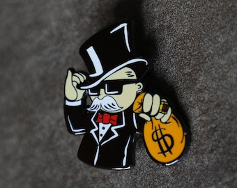 Mr Monopoly holding money bag Hard Enamel Pin Gift