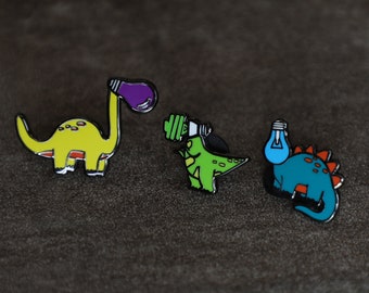 Dinosaurs with light bulb head set Hard Enamel Pins Gift