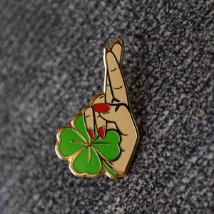 Crossed Fingers Lucky Clover Sign Hard Enamel Pin Gift