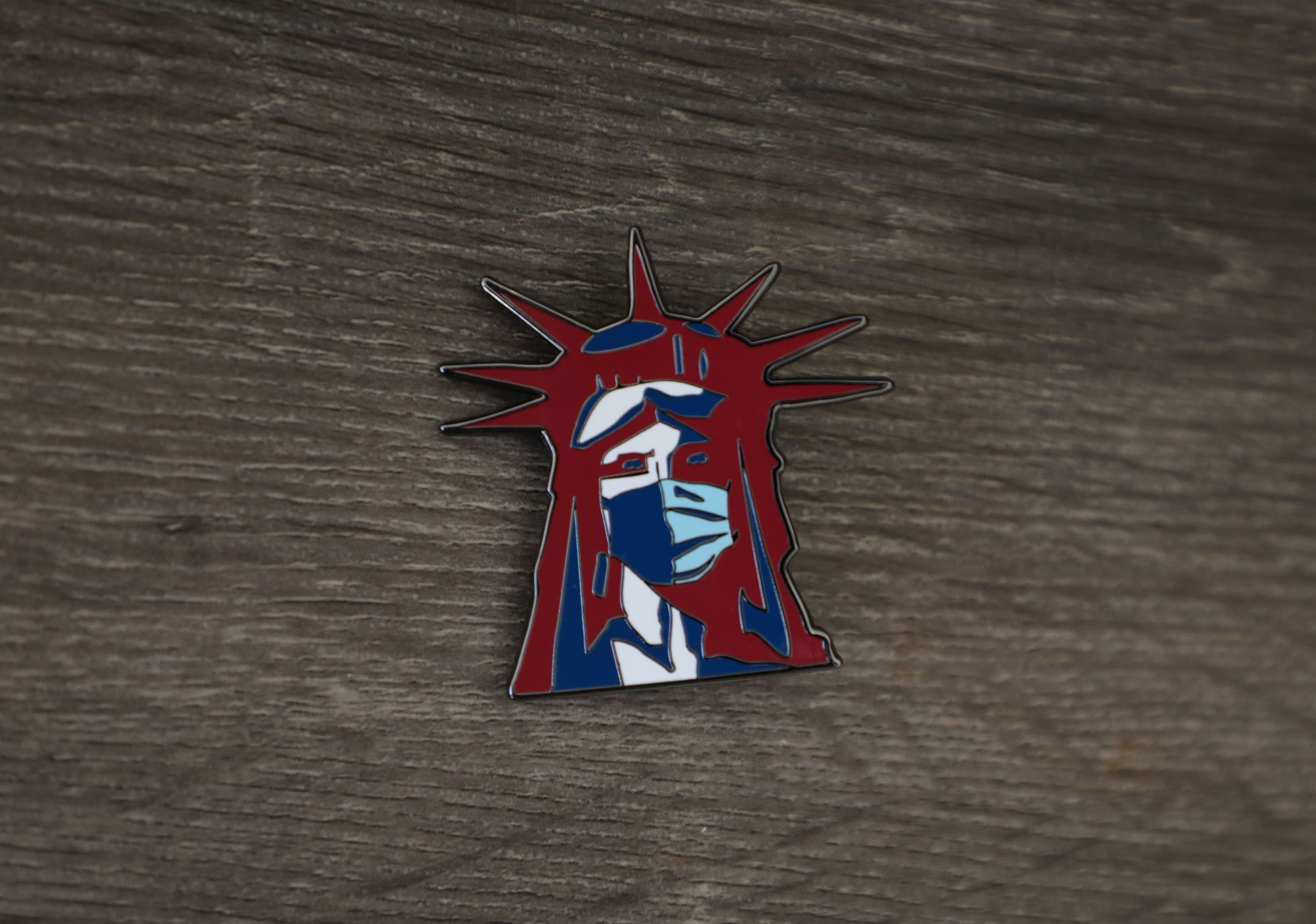 Statue of Liberty wearing a mask Hard Enamel Pin Gift