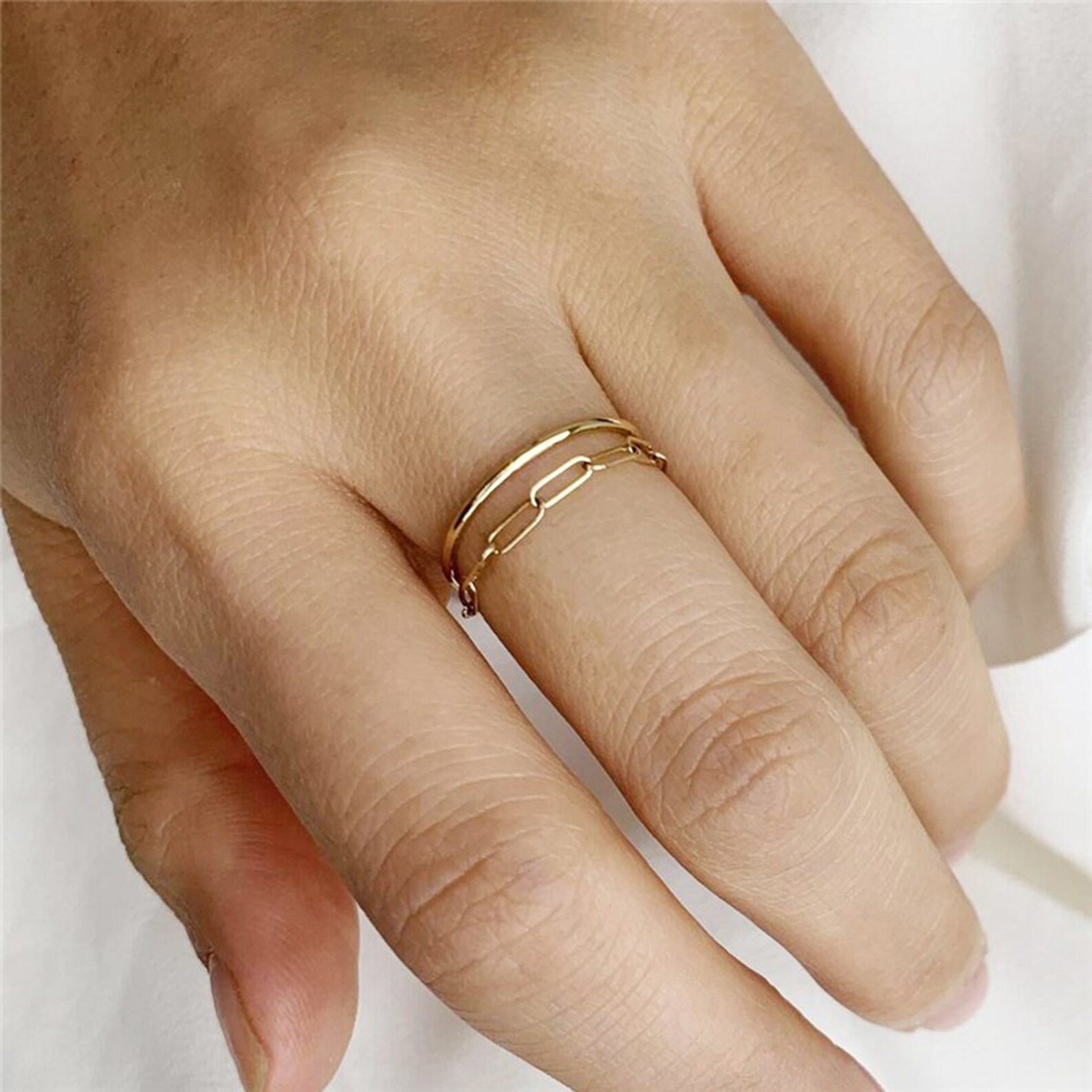 14K gold chain rings Finger rings Minimalist gold jewelry Etsy