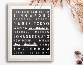 Custom Bucket List Print, Destination List, Custom Travel List Wall Print, City Typography Map, World Cities Print, New York City Map