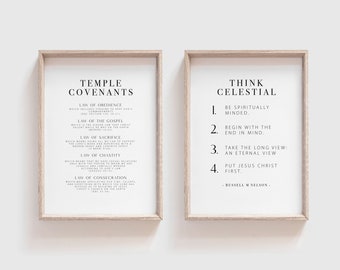 LDS "Think Celestial" and Temple Covenants Printable Bundle | LDS President Nelson Quote Print | Temple Print | Five Sizes