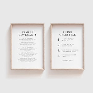 LDS "Think Celestial" and Temple Covenants Printable Bundle | LDS President Nelson Quote Print | Temple Print | Five Sizes