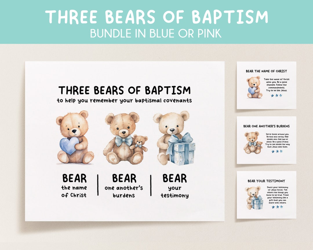 LDS Three Bears of Baptism Printable Bundle | Blue and Pink | 8 Unique ...