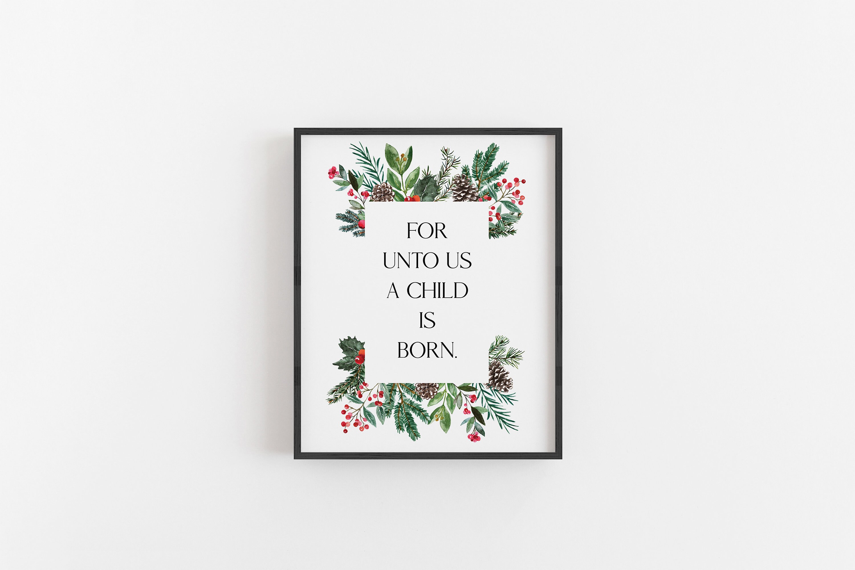 Isaiah 9:6 for Unto Us a Child is Born Christmas Scripture Wall Art  Printable, Names of Jesus Bible Verse Print, Natural Pine Holiday Décor 