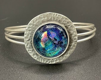 Dichroic Glass Bracelet, silver plated, gift for mom, birthday gift, gift for spouse