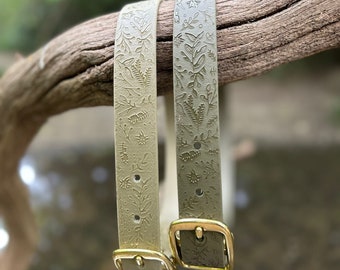 Khaki Waterproof Dog Collar | Personalised Biothane | Custom Print Floral / Foliage | Green