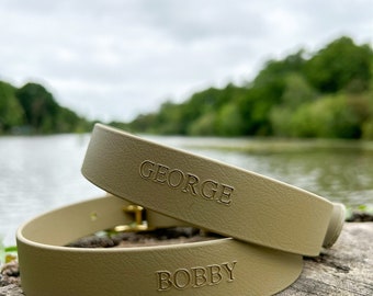 Beige Waterproof Dog Collar | Personalised Biothane | Odour resistant |