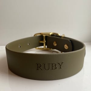 Kaki waterdichte hondenhalsband | Gepersonaliseerde biothaan