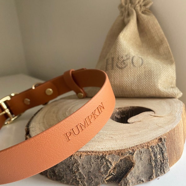 Tan Waterproof Dog Collar | Personalised Biothane