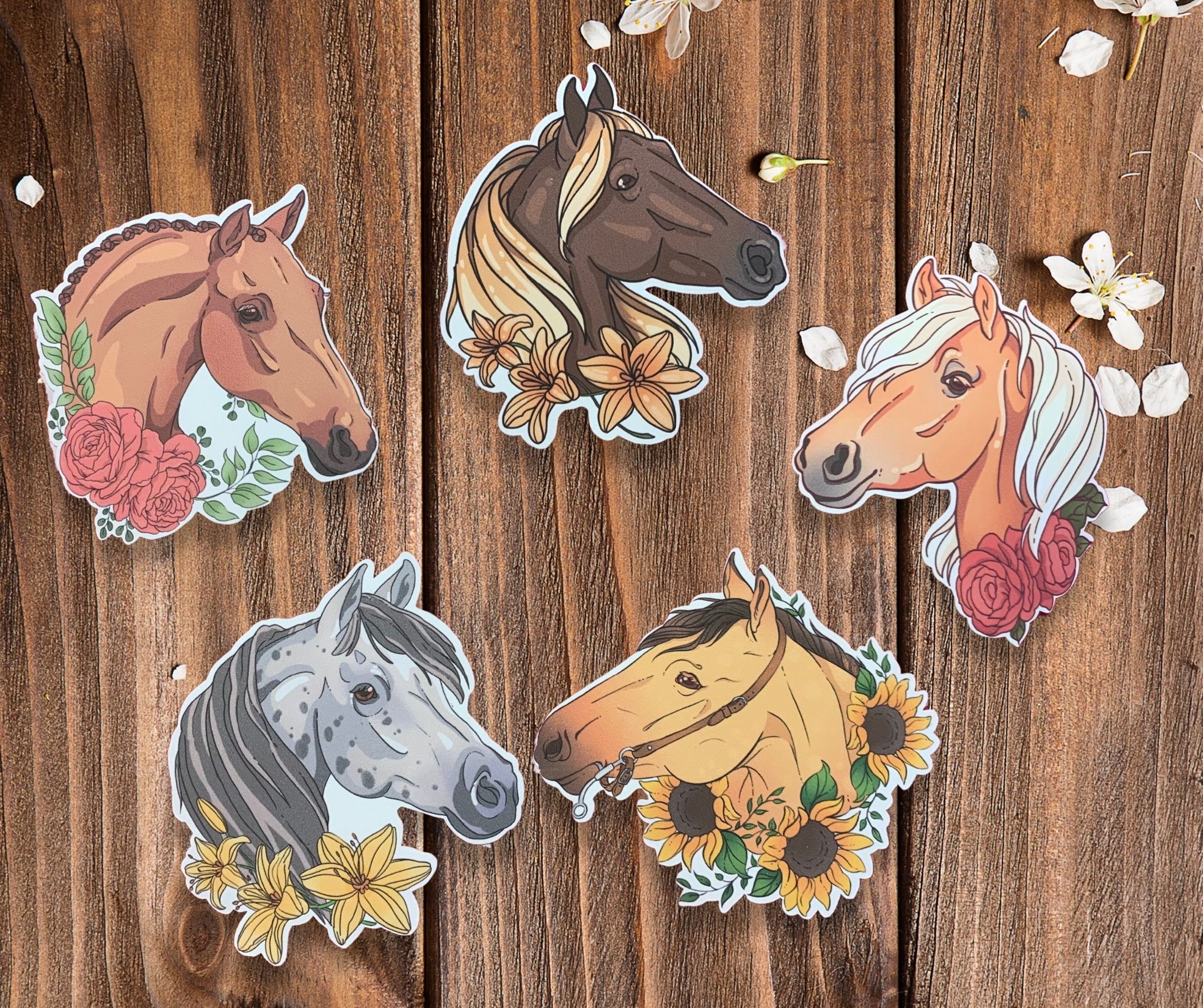 Vinyl Sticker Pack Floral Horses / Flower Stickers / Horse Etsy
