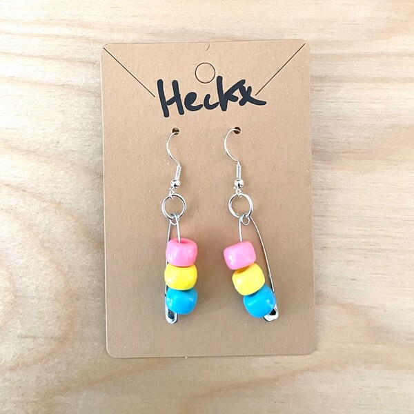 Pansexual Flag Safety Pin Earrings, LGBT Earrings