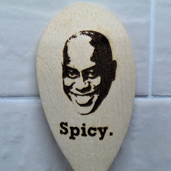 Funny Spicy Meme Wooden Spoon, Ainsley Harriott Engraved Stirring Cooking Utensil Gift for Friend, Cook, 10 Inches