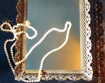 Large Ornate Vintage Vanity Mirror w/Stand- Can Lay Flat, Stand, OR Hang!