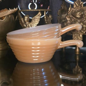 Fire King Peach Lustre Beehive Handled Soup Bowls - Set of 2