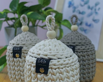 Crochet Basket Storage Basket with Lid Lidded Natural Beige Coffee Crochet Home Décor Bathroom Bedroom Hallway Kids Room Living Room