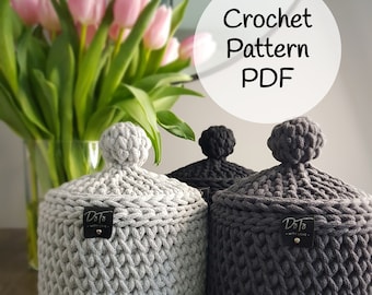 Crochet PATTERN PDF - Storage Basket with Lid Lidded Basket PDF Pattern Home Décor Bathroom Bedroom Hallway Kids Room Living Room