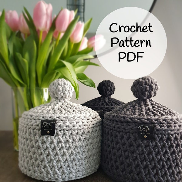 Crochet PATTERN PDF - Storage Basket with Lid Lidded Basket PDF Pattern Home Décor Bathroom Bedroom Hallway Kids Room Living Room