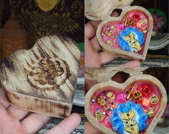 9 Tails Love amulet / Lady Fox Talisman / Charm Wooden Box / Attraction Small Buddha Amulet