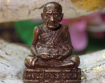 LP Tuad Amulet / Small Buddha statue / Rare Buddhism Talisman / Lp Thuad / Collectible / Meditating Monk / Brass / Holy Thai amulet