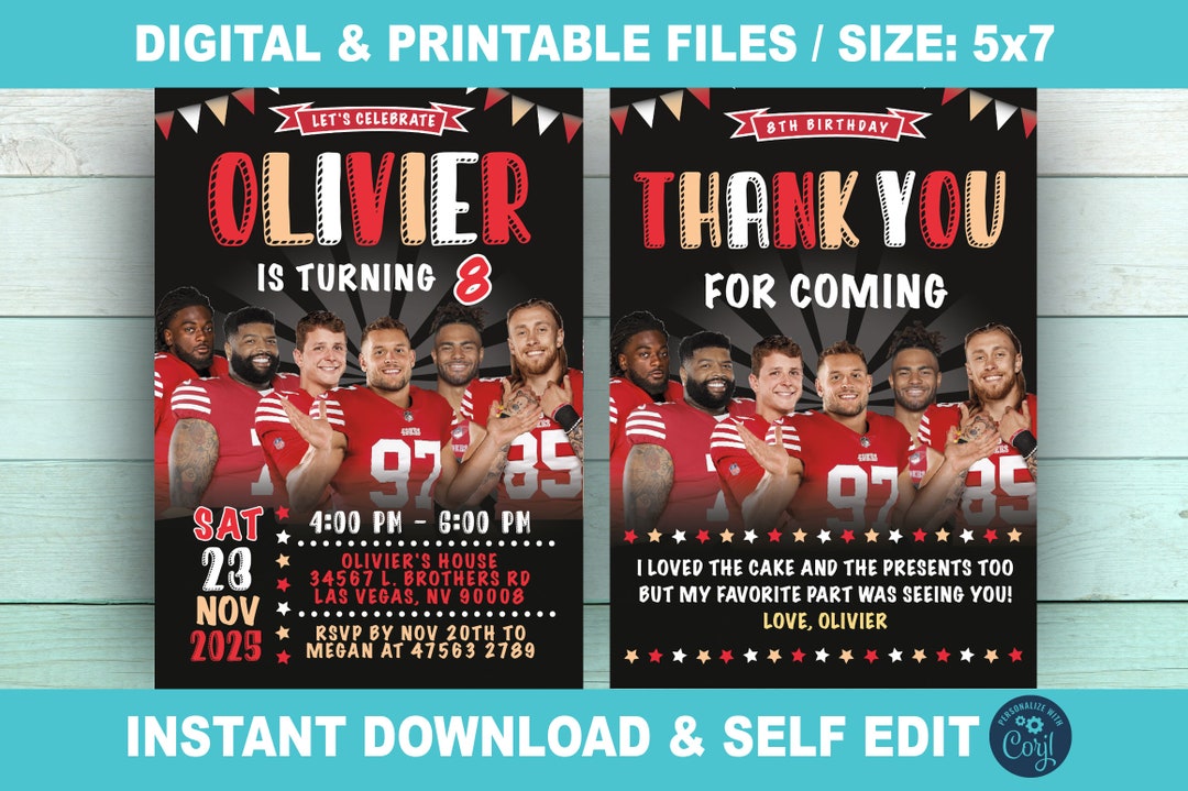 San Francisco 49ers Invitation for Birthday Party Self Edit and Instant ...