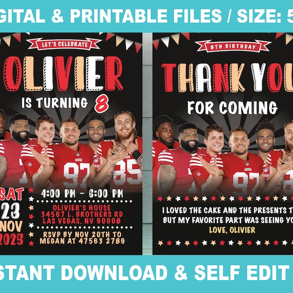 San Francisco 49ers Invitation for Birthday Party - Self Edit and Instant Download