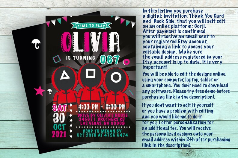 Squid Game Invitation for Birthday Party Digital Halloween Etsy Singapore