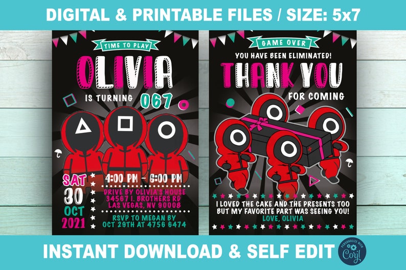 Squid Game Invitation for Birthday Party, Digital Halloween Invite