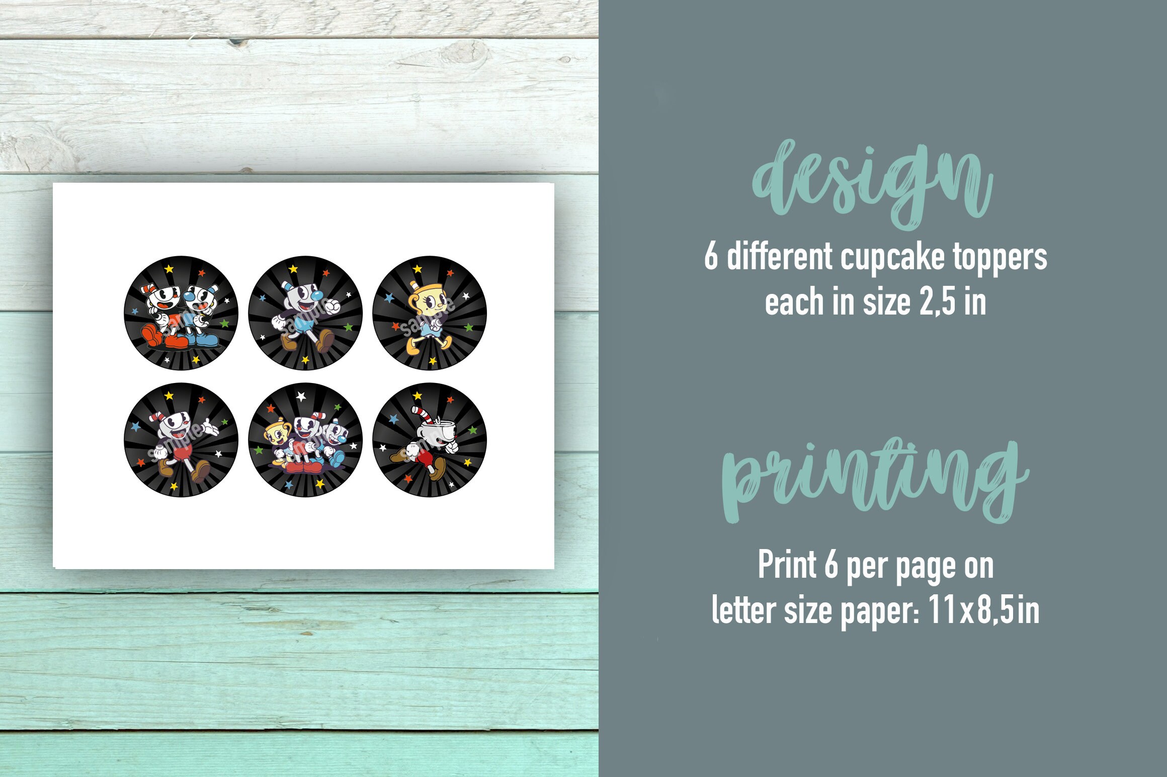 Cuphead Cupcakes Toppers for Birthday Party Cake Topper Decoration ...