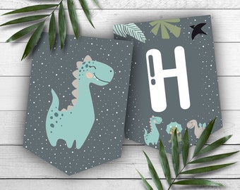 Dino Banner for Birthday Party, Happy Birthday Banner, Birthday Celebration Flags, Party Decoration 0001