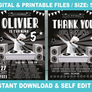 Dj Marshmello Invitation for Birthday Party, Self Edit Thank You Card, Digital Invitation, Printable Instant Download Theme