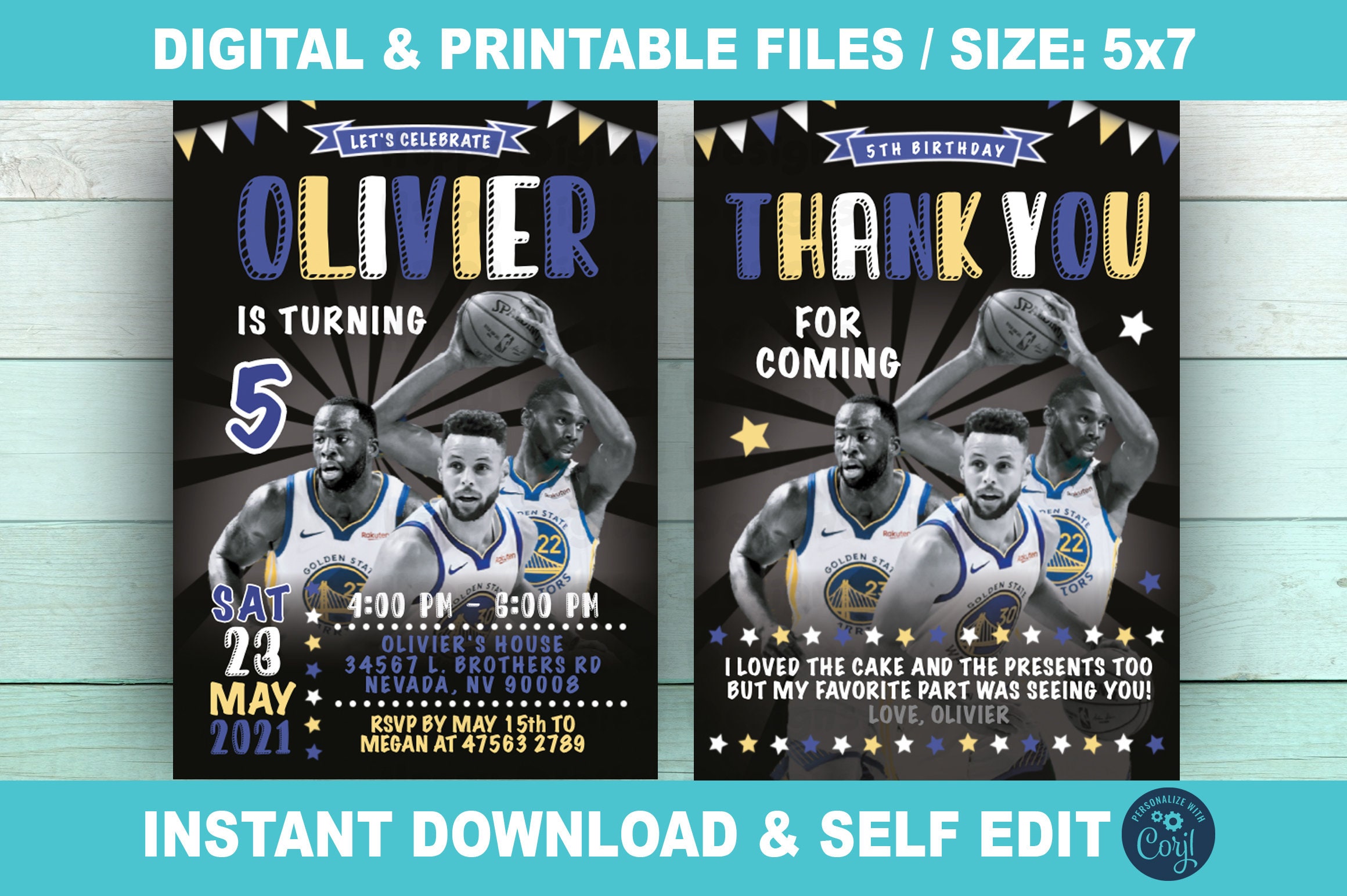 Golden State Warriors Invitation for Birthday Party, Basketball ...