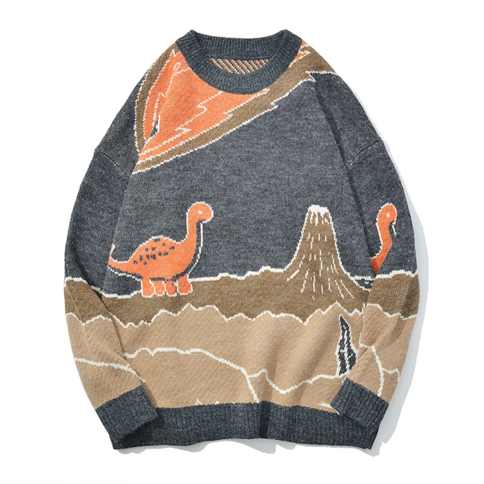Dinosaur Jurassic Volcano Illustration Crewneck Knit Jumper | Etsy
