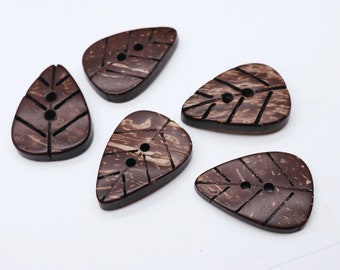 Leaf Shape Coconut Wood Buttons, 28mm Long, 19mm Wide