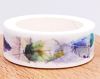 Water painted Feathers Washi Tape - 7 Meters Long, 15mm Wide