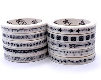 Black and White Washi Tape - 5mm Wide, 2 Meters Long