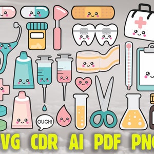 BUNDLE children's doctor Stickers,Svg, Png, Pdf, Ai, Cdr medical accessories CUT, KLIPART. Cut Files, Bundle