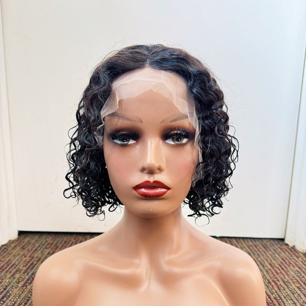 Naturl Black Short curly Front Lace Wig, Human hair Wig