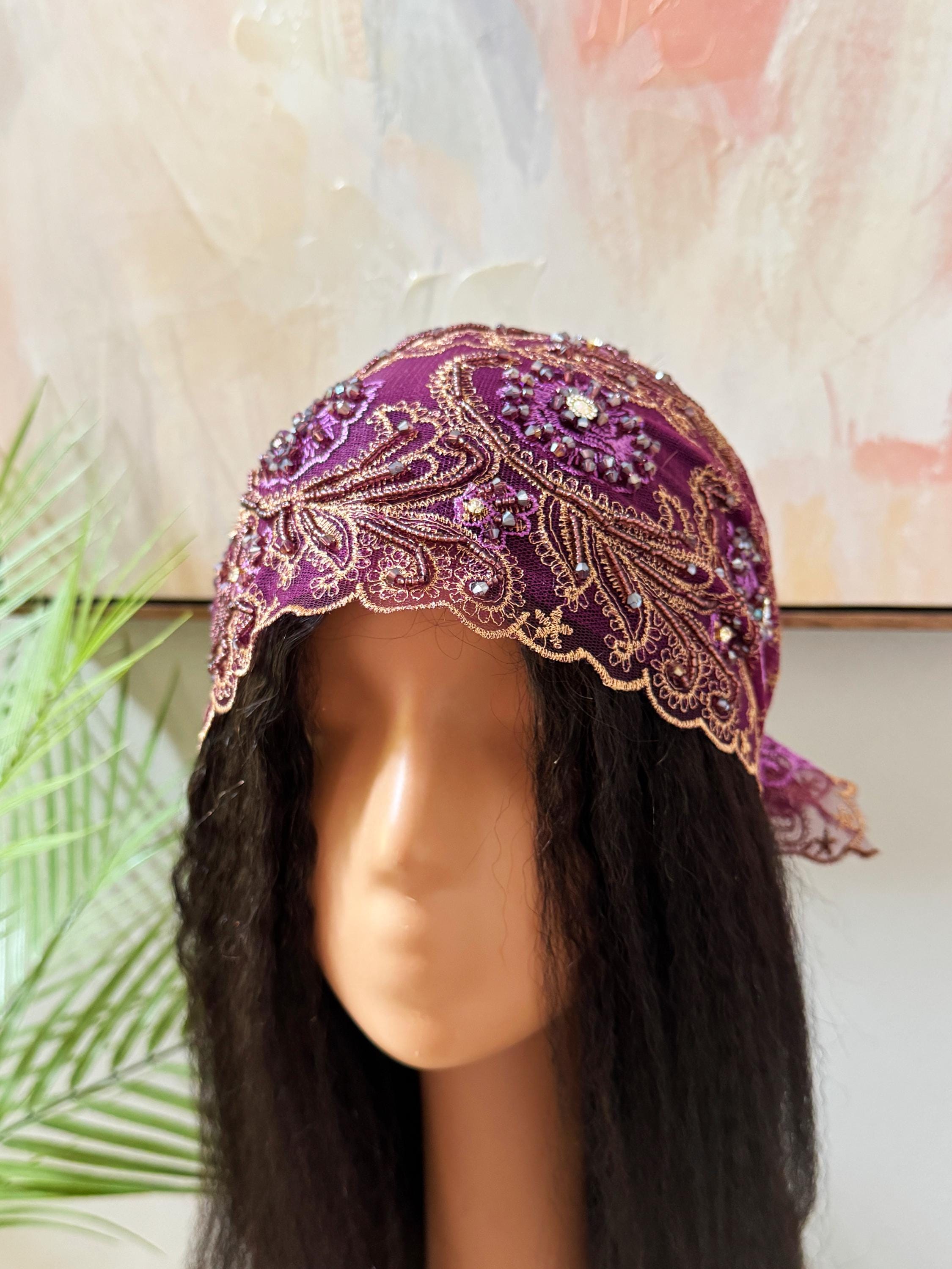 Elegant Purple Embellished Turban Purple Sequin Turban - Etsy main image 4