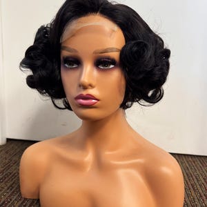 Short Curly Black Human Hair Frontal Wig – Natural Remy Hair
