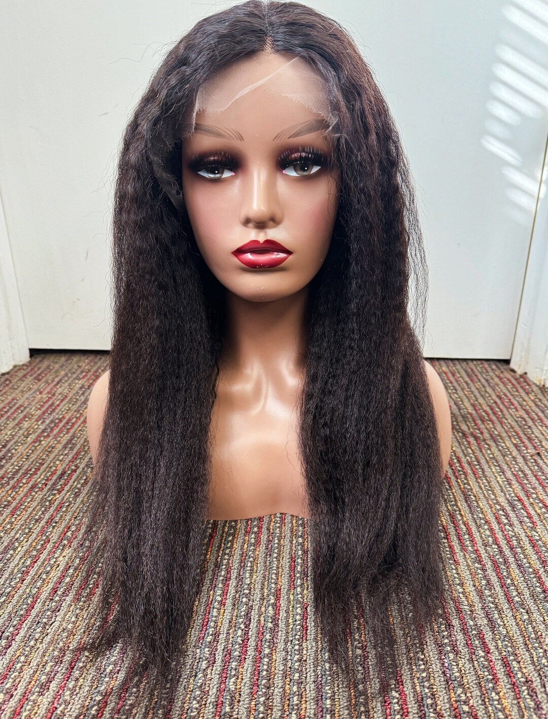 Natrual Color Human Hair Wig, Lace Front Kinky Straight 22inch Etsy