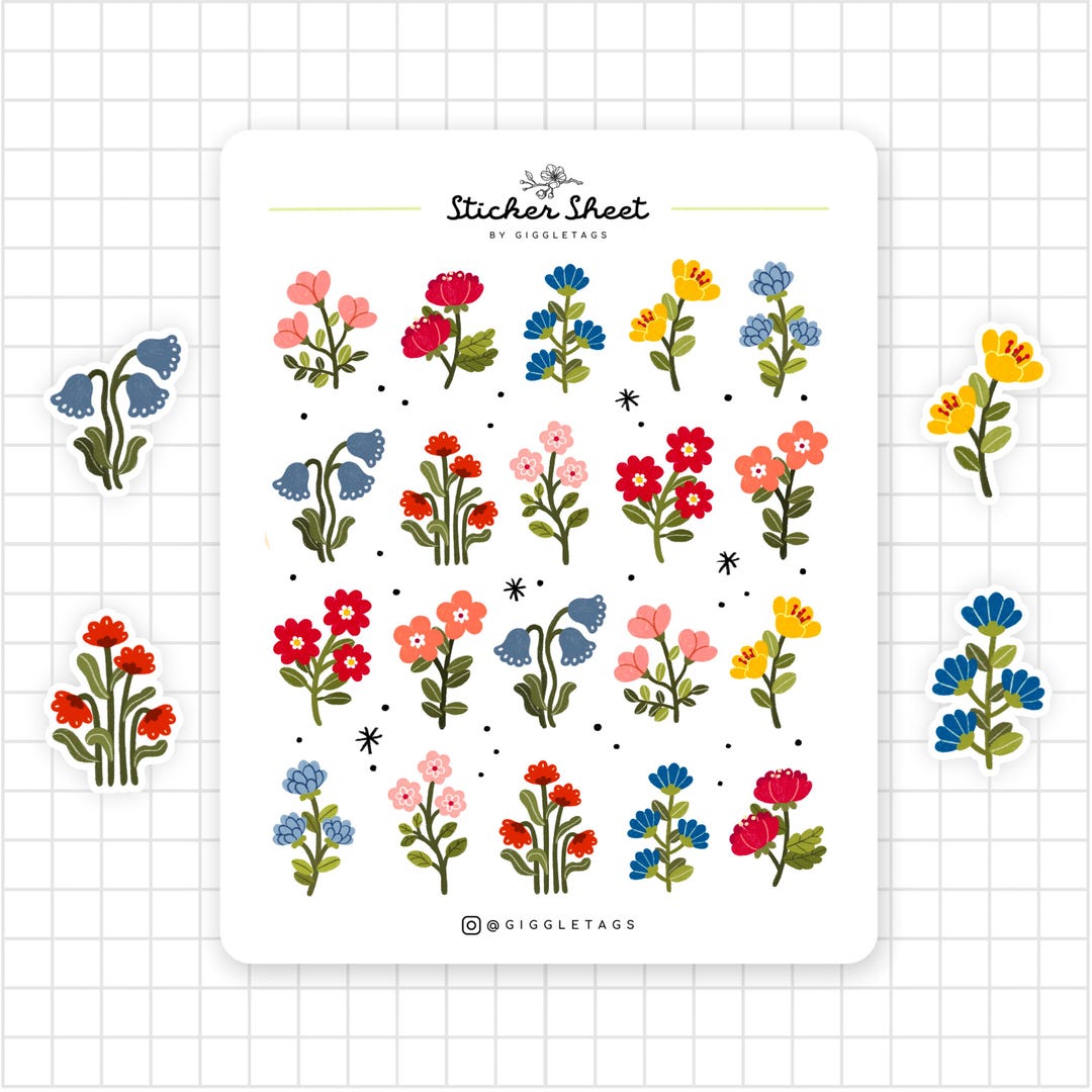 Flowerbed Sticker Floral Garden Sticker Sheet - Cute Colorful Flower Stickers for ...