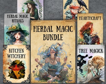 Herbal magic bundle grimoire pages, wicca, book of shadows, kitchen witchcraft rituals, herb guide, witchy, beginner BOS pages