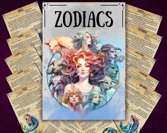 Secret Zodiac Grimoire pages, Printable Book of shadows, Wiccan journal, witchcraft, Astrology, zodiac sign, correspondences, BOS pages