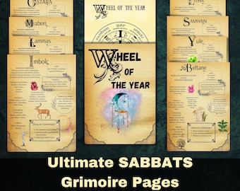 Páginas del grimorio de los Sabbats de brujería, wicca imprimible, temporada, rueda del año, guía, correspondencias, Libro de las Sombras
