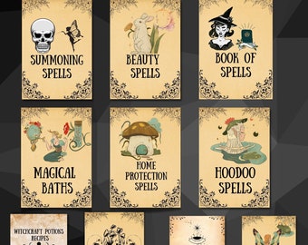 witchcraft magic spells bundle, witch starter kit, printable spells, wicca, book of shadows, Grimoire, Occult, Spell pages