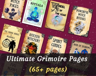 Witchcraft printable Grimoire pages, Book of shadows, Basic witch pages, Baby witch Diary, Grimoire printable, 65 wicca journal pages