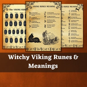 Viking Futhark Runes, Meaning, Printable grimoire runes, Runes list, Wicca, Occult, Pagan, Beginner witch Runes, BOS pages
