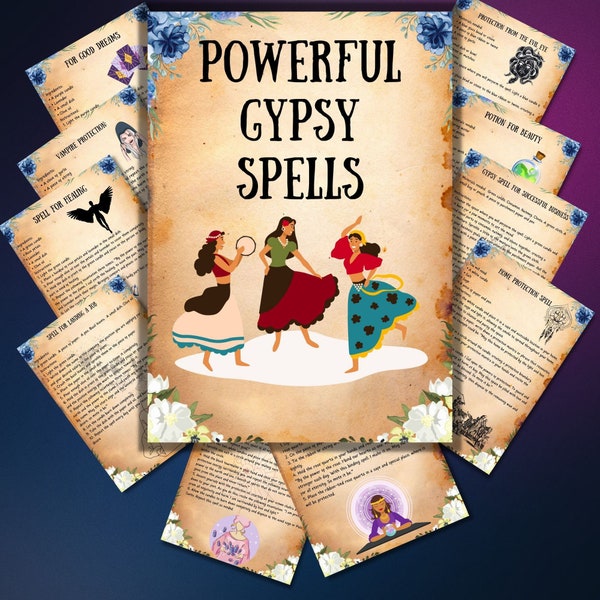 Gypsy SPELLS Bundle, Witchcraft Book of Shadows pages, Witches spells, occult, Pagan, Wicca magic book, Printable spells, Gypsy Grimoire